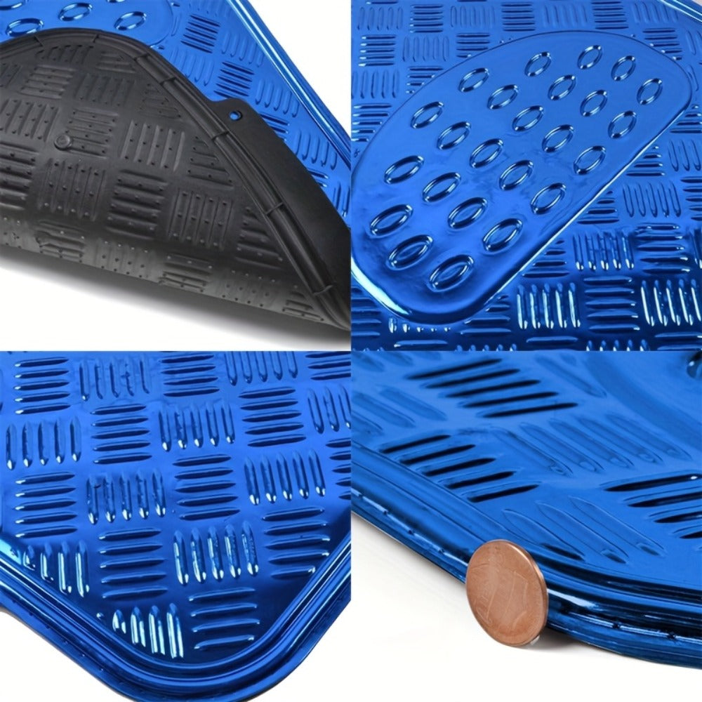 Molded Car Floor Mats, Four-Piece Front and Rear Set with Trim Lines in Six Color Options for Vehicle Footwells