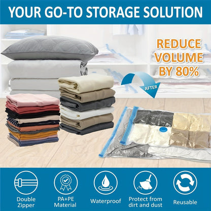 Clear Vacuum Storage Bag Set with Blue Valves and 4-, 8-, 10-, 12-, 20- or 30-Piece Checkout Options