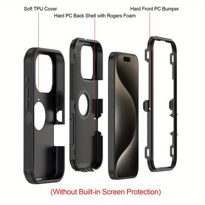 Phone Case Dual-Layer TPU and PC Hybrid Cover for iPhone 16 Plus in Black, Orange or Green