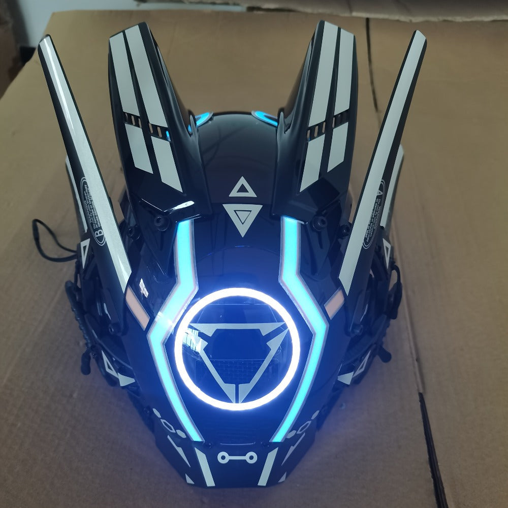 LED Mechanical Costume Mask with 10.23-Inch Height and Yellow, Green, White, Red or Blue Light Options