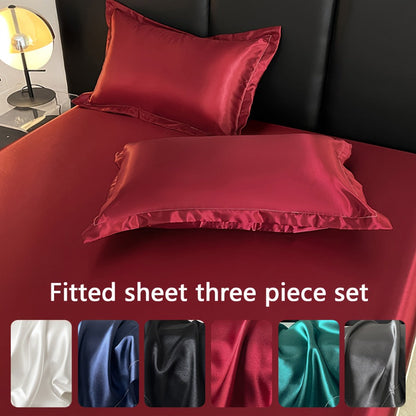 Satin Fitted Sheet Set with Pillowcases – Cooling Smooth Breathable Wrinkle-Resistant Bed Sheets, Machine Washable Ultra Soft for Hot