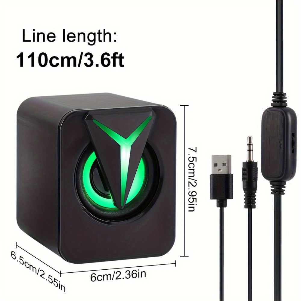 USB Powered Computer Speakers 2.0 Mini Stereo Desk Audio System with RGB Lights, Volume Control, 3.5mm AUX Input