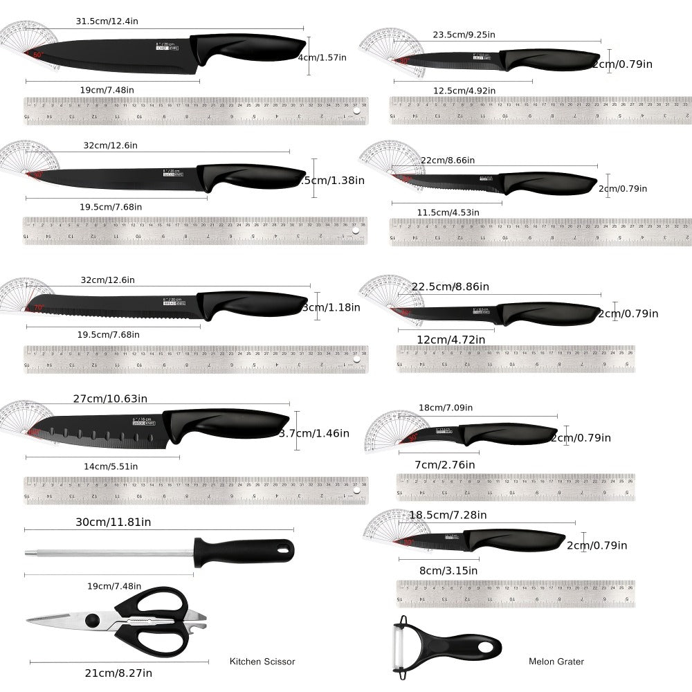 Kitchen Knife Set 15-Piece & 20-Piece Professional Chef Knives with Block Sharpener Ultra-Sharp Medium Carbon Stainless Steel Hammered Blade