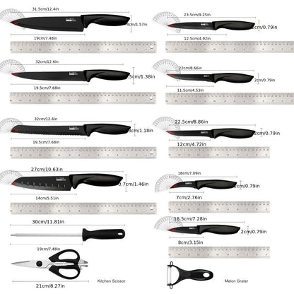 Kitchen Knife Set 15-Piece & 20-Piece Professional Chef Knives with Block Sharpener Ultra-Sharp Medium Carbon Stainless Steel Hammered Blade