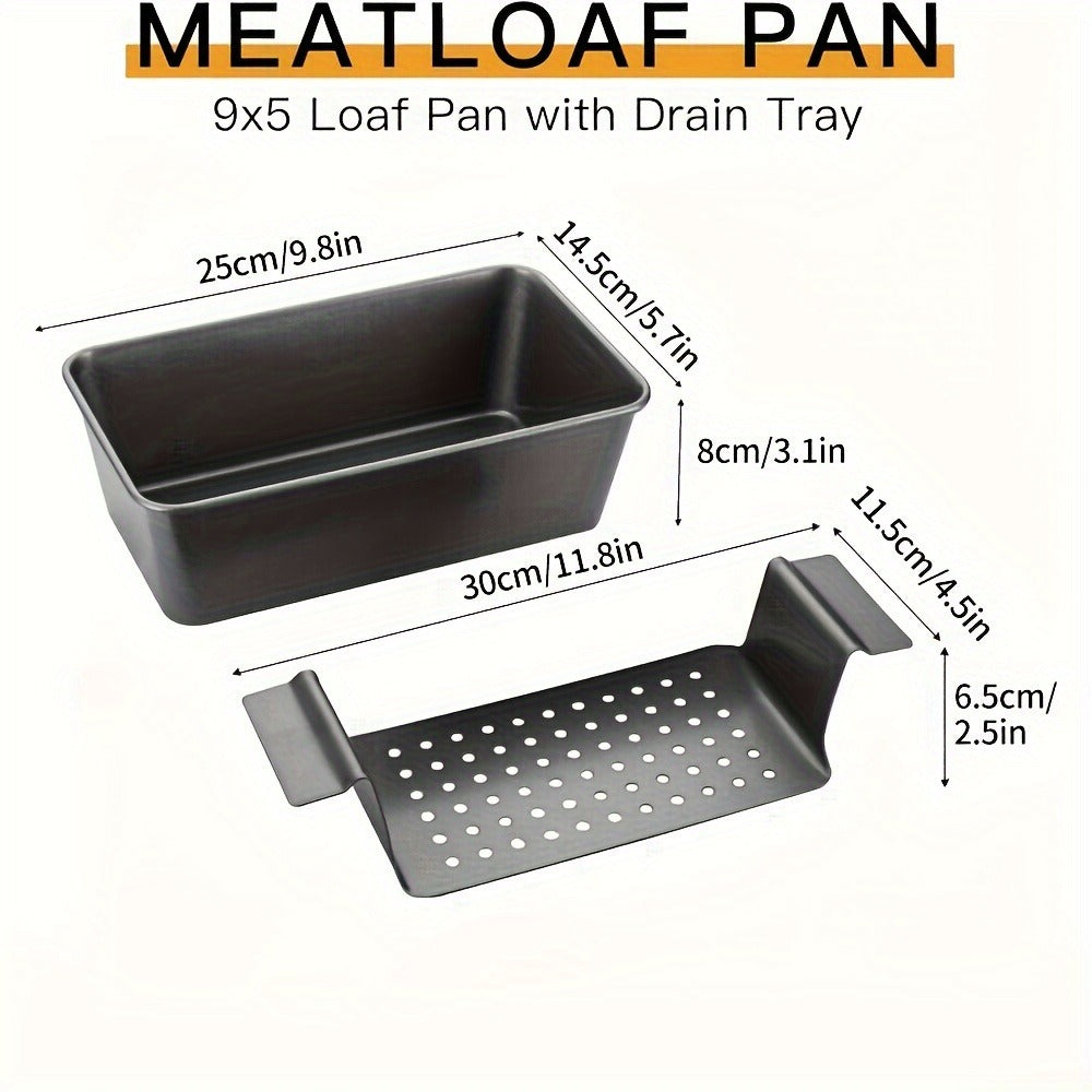 Nonstick Meatloaf Pan with Drain Tray, 2-Piece Carbon Steel Loaf Pan Set for Baking, Fat-Reducing Bread Pan with Insert