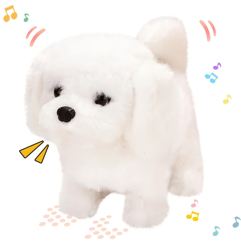 White Realistic Robot Dog Toy, Interactive Walking, Barking & Tail Wagging, Expressive Eyes, Plush Biomimetic Pet