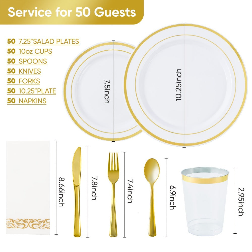 Disposable Party Dinnerware Set 350 700 Pieces Gold Silver Plastic Plates Salad Plates for Entryways, Bedrooms and Living Spaces