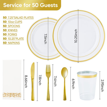 Disposable Party Dinnerware Set 350 700 Pieces Gold Silver Plastic Plates Salad Plates for Entryways, Bedrooms and Living Spaces