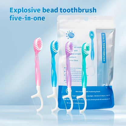 Disposable Toothbrush 24-Pack, Mini Beads No-Rinse Travel Toothbrush, Mixed Flavors, Portable Oral Care Kit for Outdoor Travel