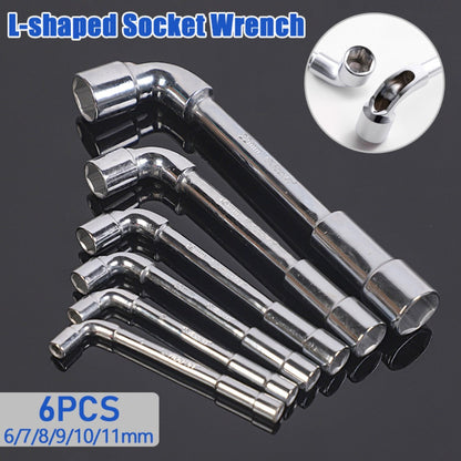 Hex Socket Wrench Set 6-Piece – L-Shaped Elbow, Mirror Perforated & Double-Head Pipe Wrench Combo Kit | Automotive, Plumbing