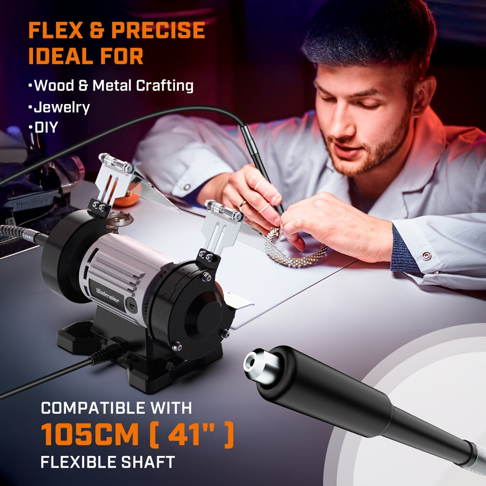 Bench Grinder 3 Inch Rotary Tool Kit 110pcs Accessories Flexible Shaft 105cm Buffer Polisher for Entryways, Bedrooms and Living Spaces