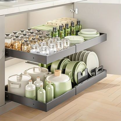 Expandable Pull-Out Cabinet Organizer with 12.6-20.5 Inch Width, Three-Track Slides and 2- or 4-Drawer Options