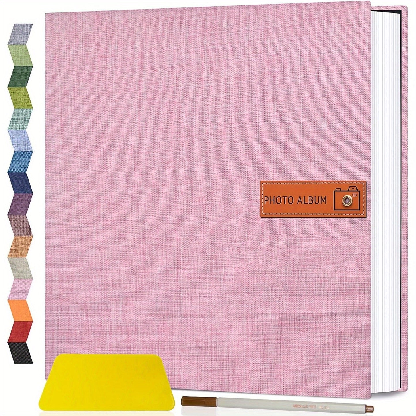 Self Adhesive Photo Album Scrapbook – Large Linen Cover Memory Book for 4x6 5x7 8x10 Photos, DIY Picture Book with Metal Pen, Gift for Mom