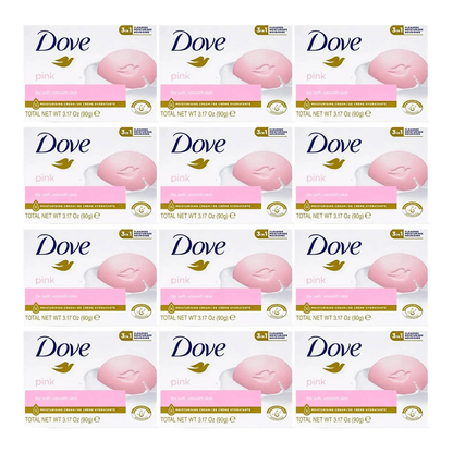 Dove Pink Rosa Beauty Bar Soap, 12 Individually Boxed 90g Bars in a Coordinated Multipack with Pink Labels