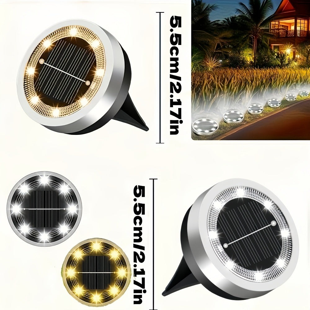 Solar Ground Lights 8 Pack 8-LED - Ultra Bright Semi-Recessed Outdoor Floor Lights for Garden Pathway Driveway Deck Staircase Pool