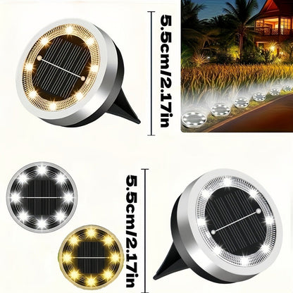 Solar Ground Lights 8 Pack 8-LED - Ultra Bright Semi-Recessed Outdoor Floor Lights for Garden Pathway Driveway Deck Staircase Pool