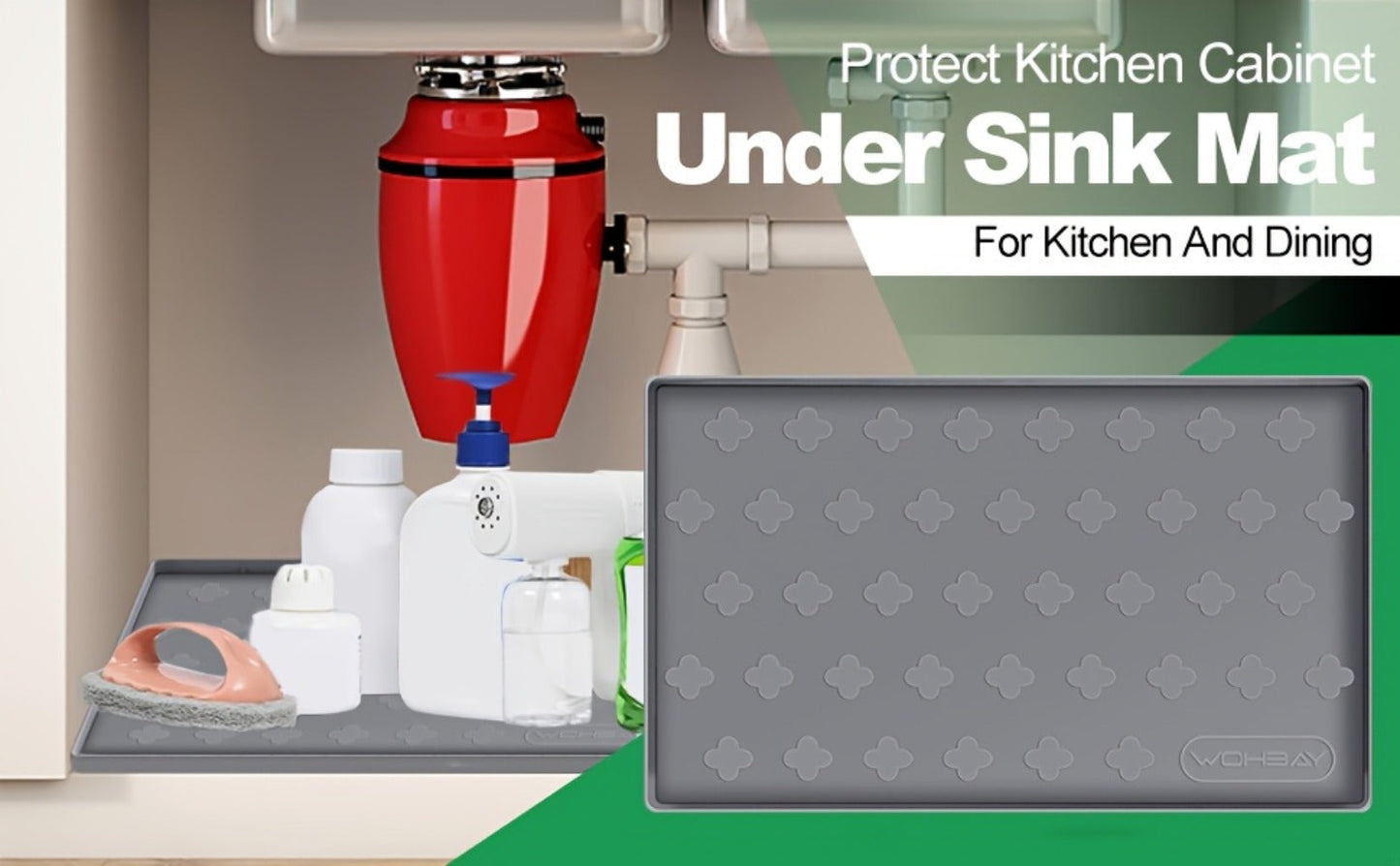 Silicone Under Sink Mat 34" x 22" Food Grade Cabinet Liner, Honeycomb Pattern Drip Tray for Kitchen Bathroom Cabinet Organizer