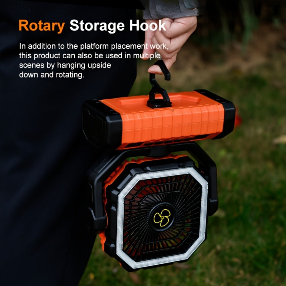 Outdoor Fan, 20000mAh with Built-In LED Light, USB Rechargeable Portable Outdoor Fan with Sturdy Handle, Rugged Compact Design for Tent