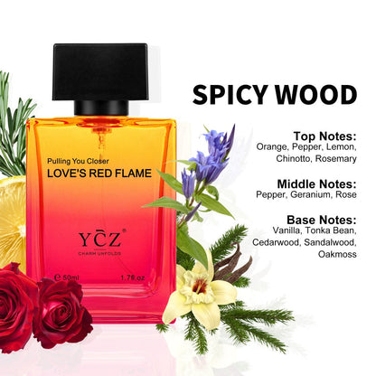 Cologne Eau de Parfum for Men YCZ LOVE'S RED 1.7 fl oz Spray with Red Glass Bottle and Box
