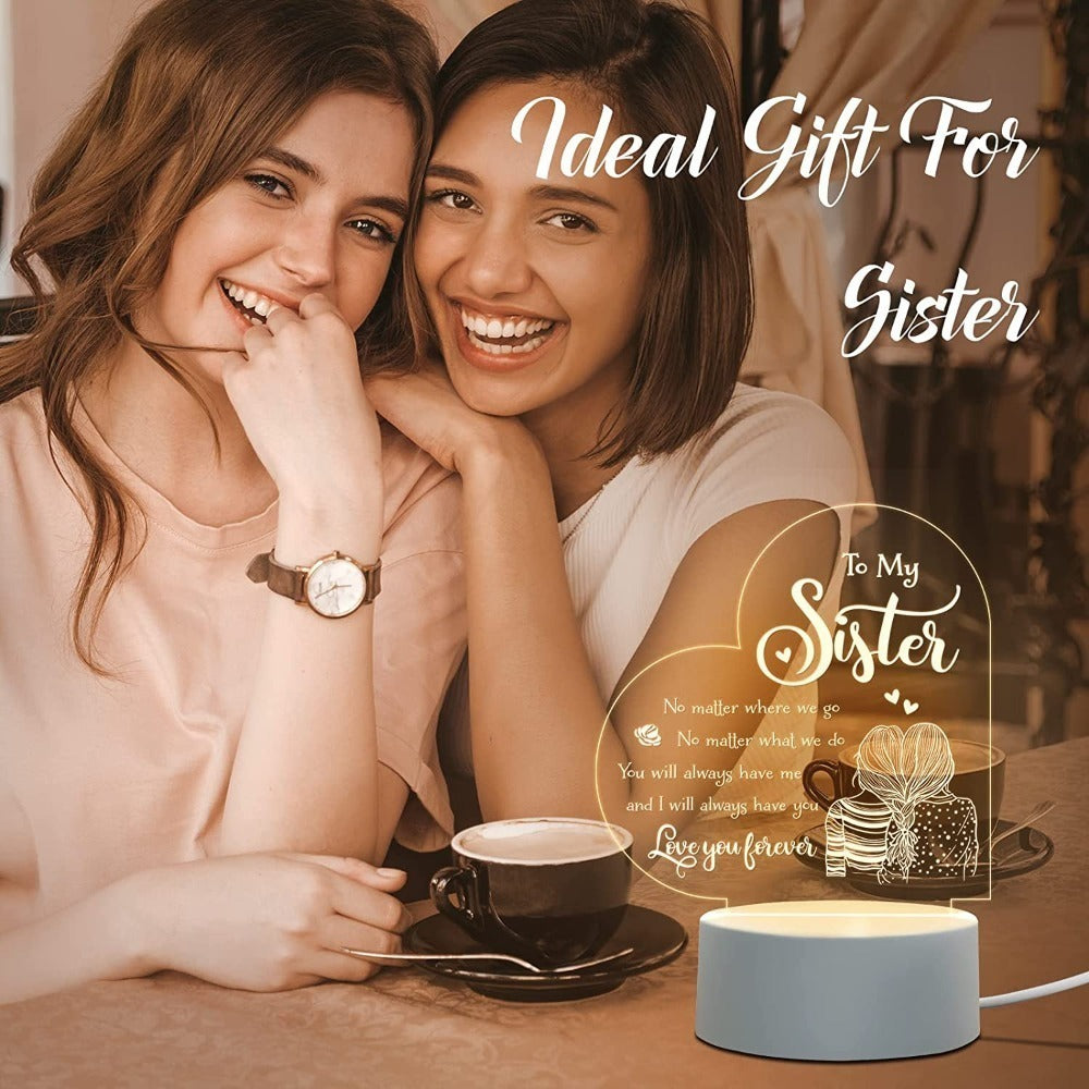 Night Light Sister Galaxy Floral Acrylic Sign with Round Base, Corded Tabletop Display and One-Piece Configuration