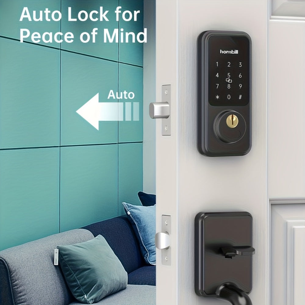 Smart Door Lock Hornbill Keypad Deadbolt and Handle Set with Bluetooth App Keyfob and Alexa Control