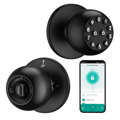 Smart Door Lock Tuya Smart Life Keypad Knob with App Mechanical Key and Passage Mode in Black