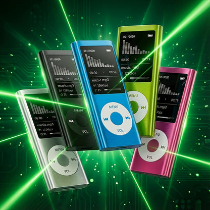 Portable MP3 and MP4 Player with 128GB Card Support, LCD Screen and Six Green, Black, Red, Blue or Silver Models