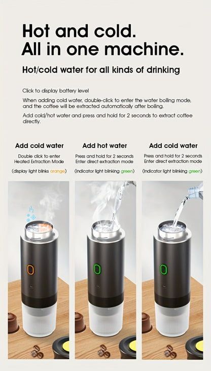 Portable Capsule Coffee Machine USB Rechargeable One-Touch Brewing Compact Espresso Maker for Bath Time, Home Spa and Personal Care