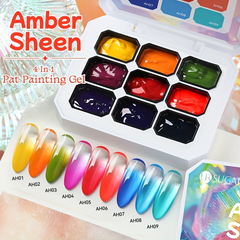 Gel Nail Polish 4-in-1 Nine-Color Palette for Ombre, Stamping, Painting and Powder Nail Art