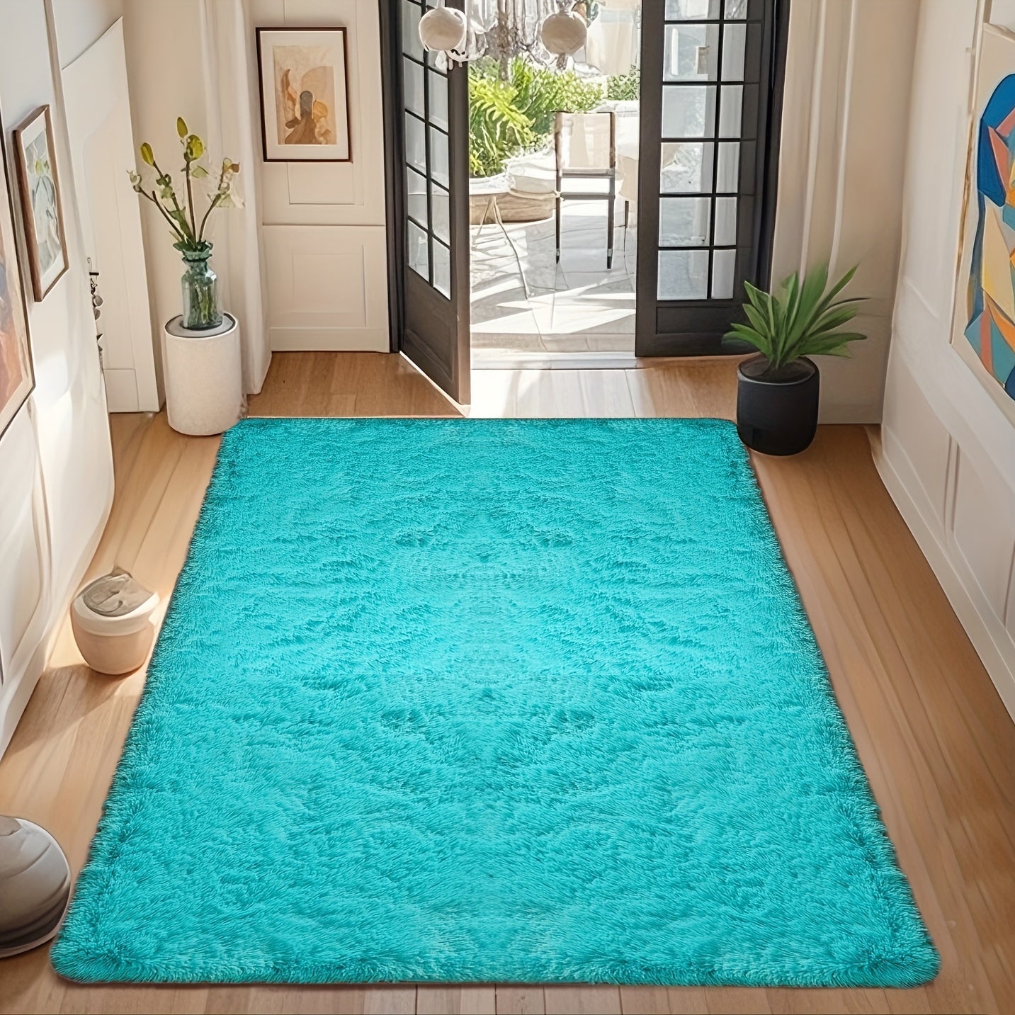 Area Rug Fluffy Faux-Fur Shag in Solid, Tie-Dye and Ombre Colors with Six available Room Sizes
