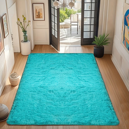 Area Rug Fluffy Faux-Fur Shag in Solid, Tie-Dye and Ombre Colors with Six available Room Sizes