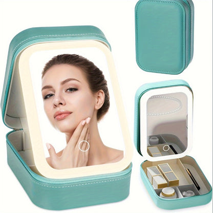 Lighted Makeup Case with LED Mirror & Cosmetic Organizer – 1200mAh Rechargeable USB Travel, for Makeup, Travel and Everyday Vanity Use
