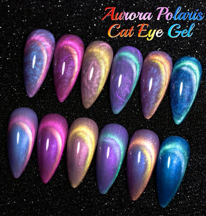 Gel Nail Polish 6-Piece 9D Aurora Magnetic Cat-Eye Set with Pearl-Shell Glitter Effect and UV/LED Soak-Off Cure