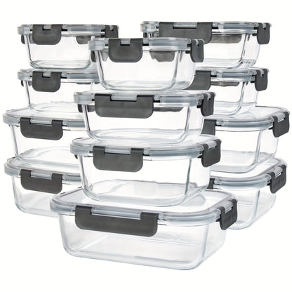 Glass Food Storage Containers with Airtight Lids – Borosilicate Glass Meal Prep Containers Set, Microwave Dishwasher Freezer Safe