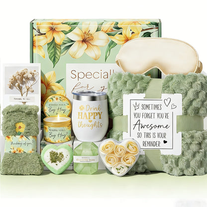 Self-Care Gift Basket for Women - Vanilla Coconut Spa Set with Cozy Blanket, Relaxing Gift for Mom Sister Friend Wife Grandma