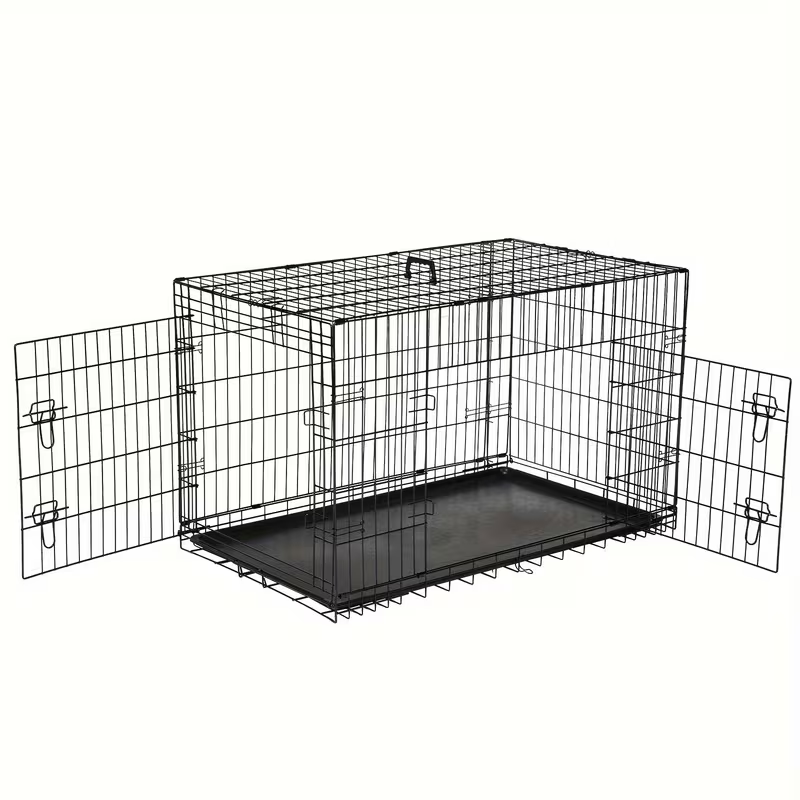 Dog Crate with Divider Panel & Double Door – Folding Metal Wire Dog Cage with Leak-Proof Tray, Indoor Outdoor Travel Pet Kennel