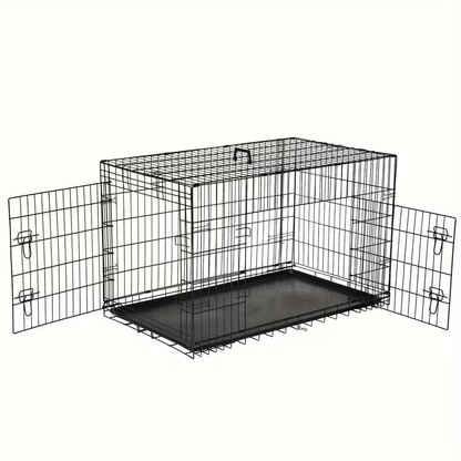 Dog Crate with Divider Panel & Double Door – Folding Metal Wire Dog Cage with Leak-Proof Tray, Indoor Outdoor Travel Pet Kennel
