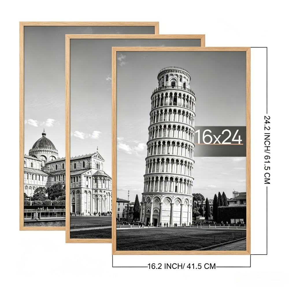 Three-Piece 16 x 24-Inch Poster Frame Set in Black, Golden or Natural Finish for Vertical or Horizontal Walls