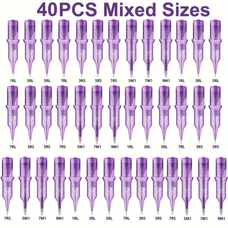Disposable Tattoo Needles Mixed Size Sterilized RL RS M1 0.35mm, Safety Tattoo Needle Set for Tattoo Artists and Beginners