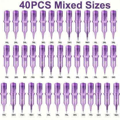 Disposable Tattoo Needles Mixed Size Sterilized RL RS M1 0.35mm, Safety Tattoo Needle Set for Tattoo Artists and Beginners