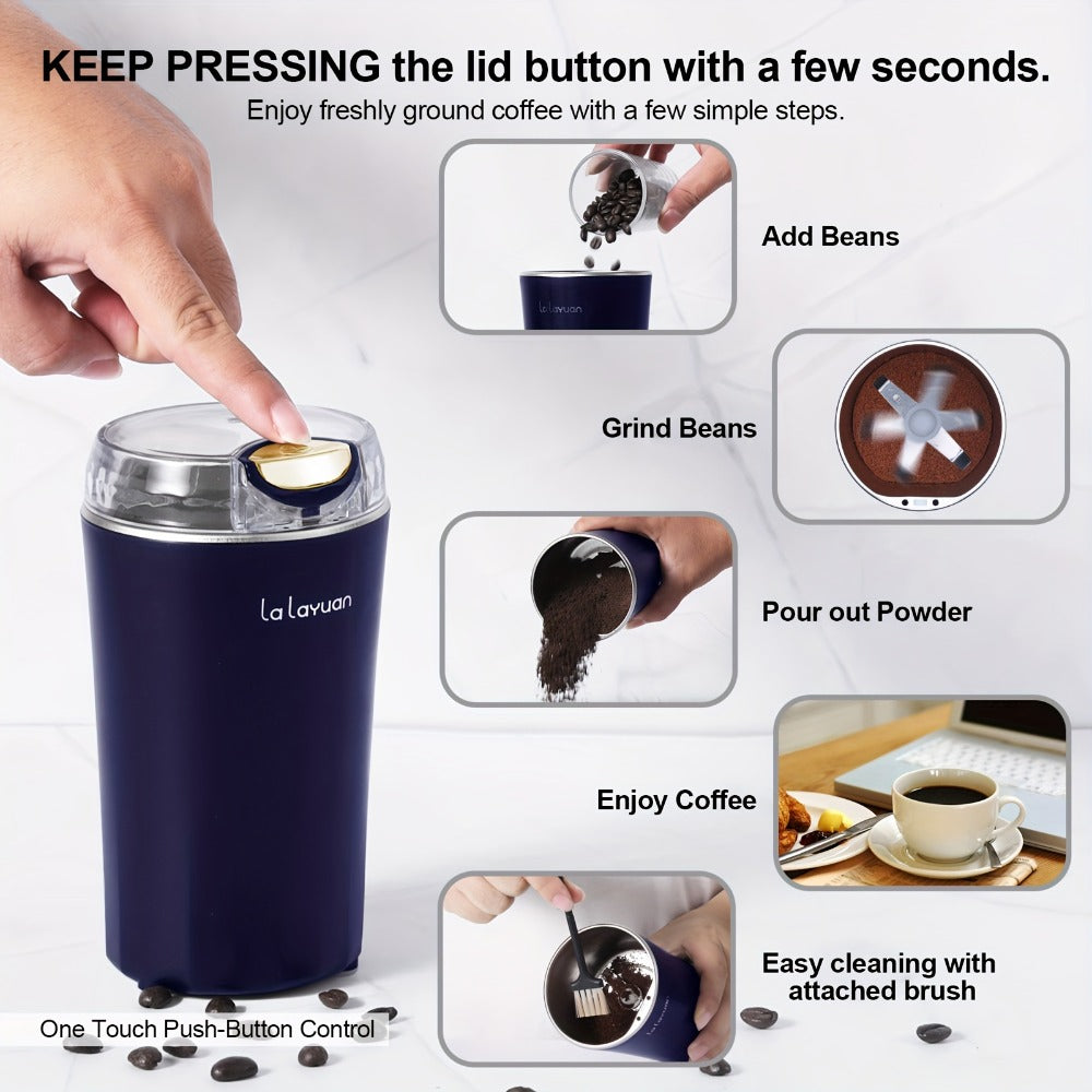Electric Coffee Grinder 200W | Quiet Spice Grinder | 80g Large Capacity 12 Cups | 304 Stainless Steel Blade | One-Touch Operation | Grinds