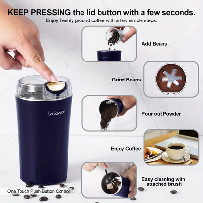Electric Coffee Grinder 200W | Quiet Spice Grinder | 80g Large Capacity 12 Cups | 304 Stainless Steel Blade | One-Touch Operation | Grinds