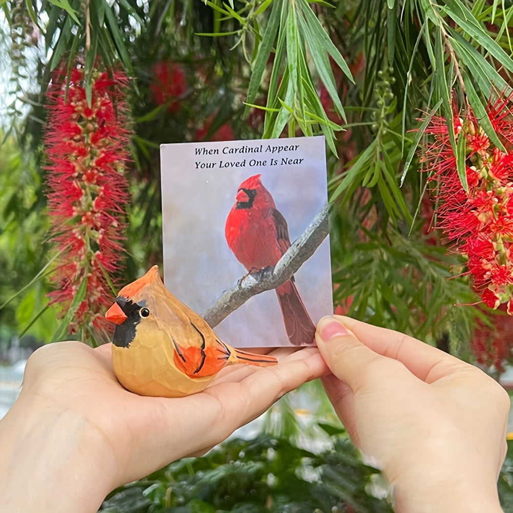 Cardinal Bird Statues Handmade Wood Carving 2pcs - Painted Decorative Bird Figurines for Home for Entryways, Bedrooms and Living Spaces