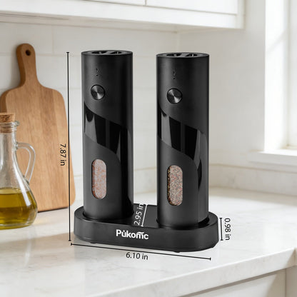 Electric Pepper Grinder Set of 2, Rechargeable with Charging Base, 6 Adjustable Coarseness Settings
