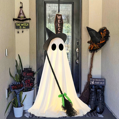 Halloween Ghost with Broom Outdoor Decoration, Eerie Spooky Ghost Ornament for Porch, Yard, Garden & Lawn