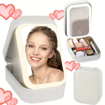 Lighted Makeup Mirror with Travel Case Cosmetic Organizer 3-Color LED Light 1200mAh, for Makeup, Travel and Everyday Vanity Use