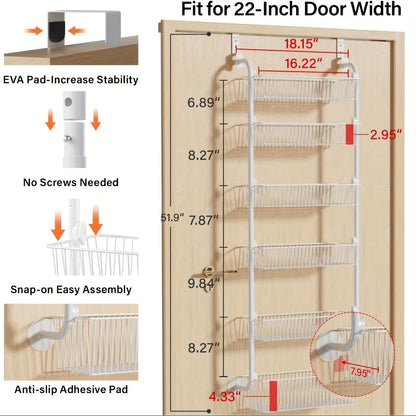 Over-the-Door Metal Organizer Rack 6 & 8 Tier – Pantry Storage, Spice Rack, Kitchen Cabinet Organizer, Holds Up to 80 Lbs