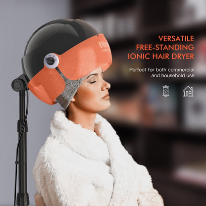 Hooded Hair Dryer 1875W Ionic Standing Bonnet Dryer on Wheels, 3 Heat Settings, Height Adjustable 30-55"