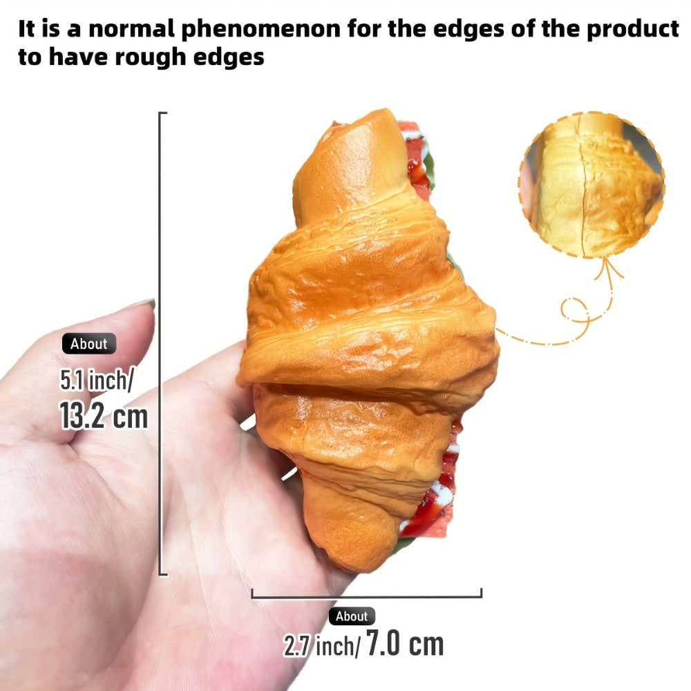 Realistic Fake Food Props 2PCS Simulation Bacon Croissant Bread, Lifelike TPU Play Food for Kids Kitchen Toy