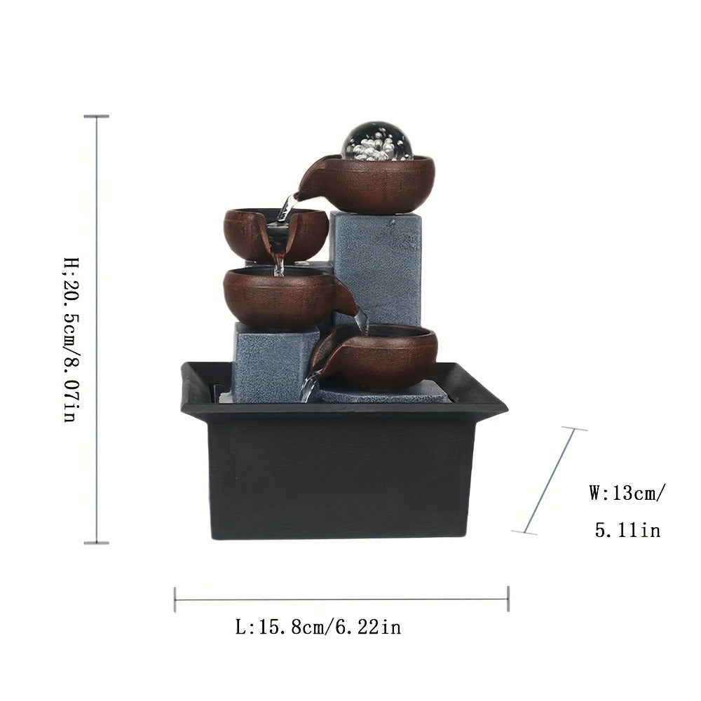 Desktop Water Fountain with LED Lights USB Powered Indoor Tabletop Waterfall Fountain for Entryways, Bedrooms and Living Spaces